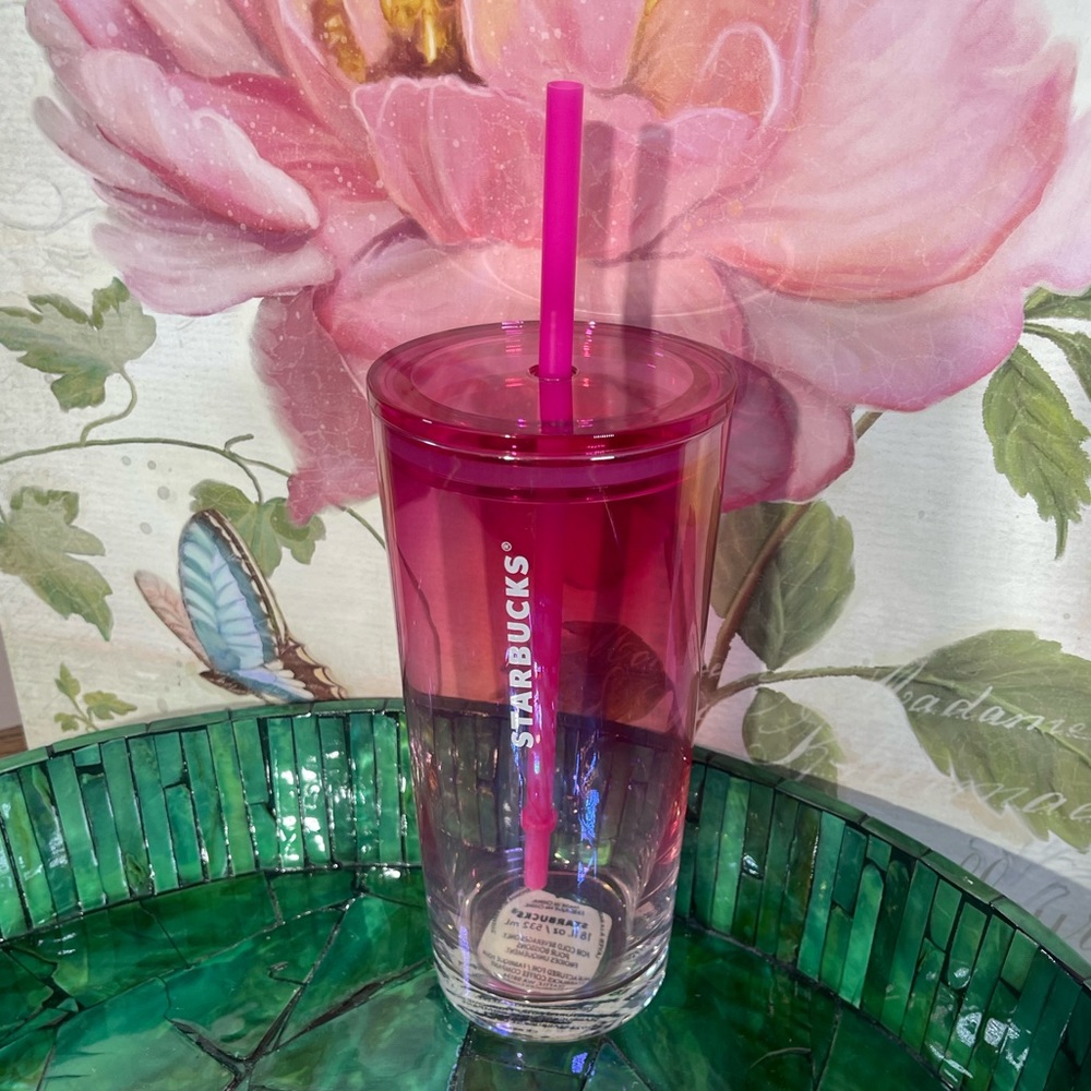 Starbucks 2023 Pink Peach Iridescent Gradient Ombre Glass Cold Cup Tumbler - Picture 2 of 3